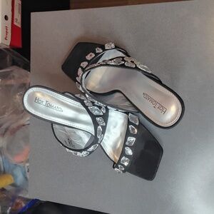 Black Gem-Embellished Women's Heels